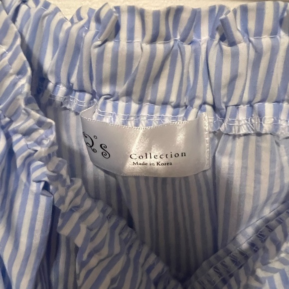 Korean Light Blue and White Striped Off Shoulder Dress - Picture 4 of 5